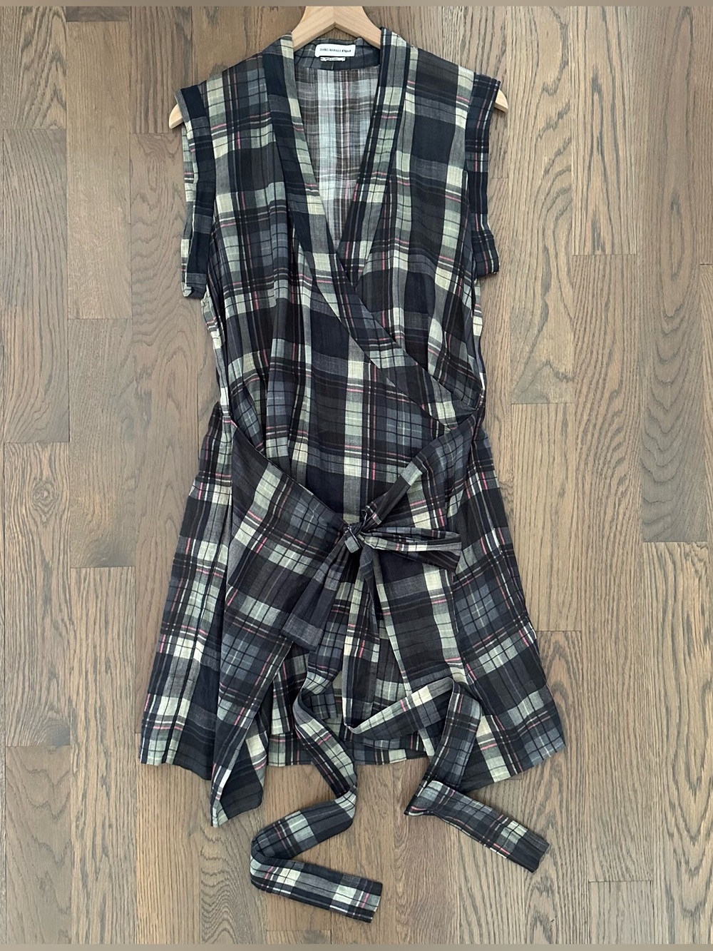 Isabel Marant Varna Dress with Draping in Grey and Pink Plaid Size 42 US 10